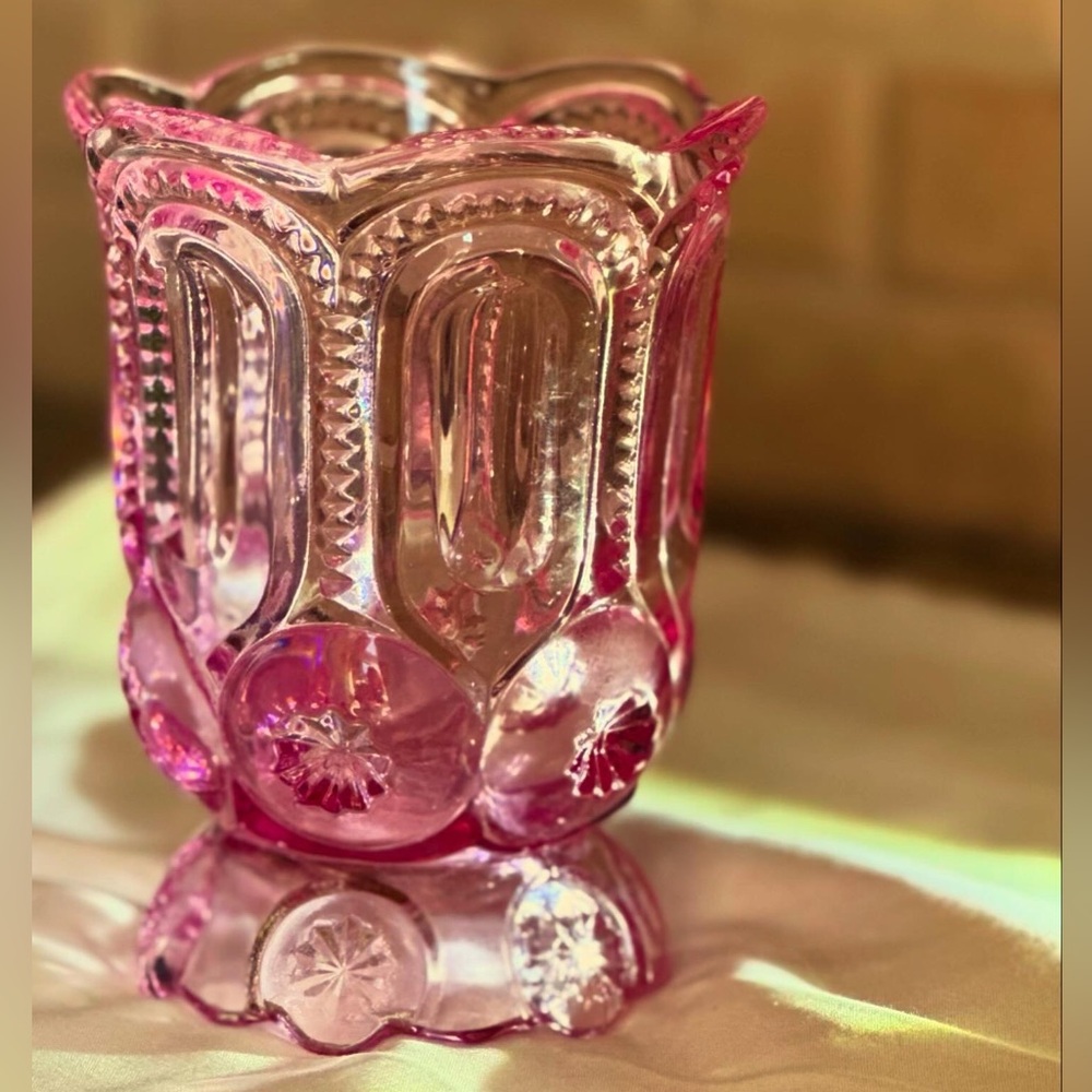 Vintage Pink LG Wright Moon and Star Spooner